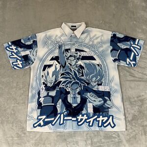Vintage Dragon Ball Z Shirt Mens XL Blue Super Saiyan‎ Anime Button Front 2000s